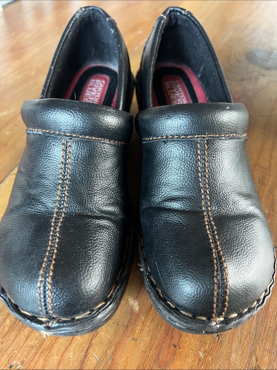 Canyon River Blues Shoes - Canyon River Blues Black Leather Mules/clogs with Brown Topstitch Sz 7.5w
